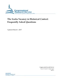 The Scalia Vacancy in Historical Context: Frequently Asked Questions