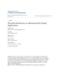 Polyetheretherketone As a Biomaterial for Spinal Applications Jeffrey M