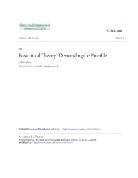 Postcritical Theory? Demanding the Possible Jeff Rp Uchnic Wayne State University, Jeffpruchnic@Wayne.Edu