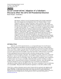 Social Conservatives' Adoption of a Subaltern Discourse After the 2012