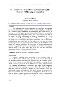 The Reality of the Controversy Surrounding the Concept of Meaning in Semantics
