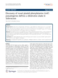 (Trnf) Pseudogenes Defines a Distinctive Clade in Solanaceae Péter Poczai* and Jaakko Hyvönen
