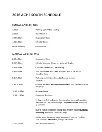 2016 Ache South Schedule