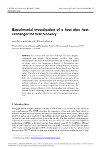 Experimental Investigation of a Heat Pipe Heat Exchanger for Heat Recovery