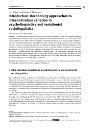 Introduction: Reconciling Approaches to Intra-Individual Variation in Psycholinguistics and Variationist Sociolinguistics