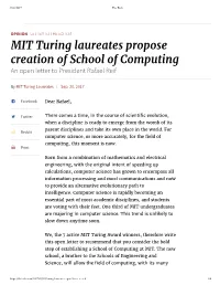 MIT Turing Laureates Propose Creation of School of Computing an Open Letter to President Rafael Reif
