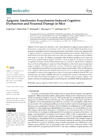 Apigenin Ameliorates Scopolamine-Induced Cognitive Dysfunction and Neuronal Damage in Mice