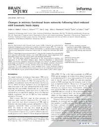 Changes in Intrinsic Functional Brain Networks Following Blast-Induced Mild Traumatic Brain Injury