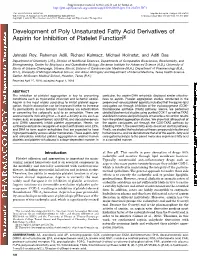Development of Poly Unsaturated Fatty Acid Derivatives of Aspirin for Inhibition of Platelet Function S