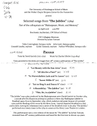 Selected Songs from "The Jubilee" (1769) Part Ofthe Colloquium on ((Shakespeare, Music, and Memory"