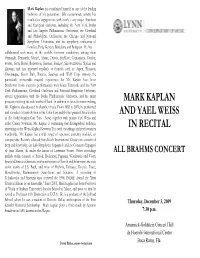 2009-2010 Mark Kaplan and Yael Weiss in Recital: All Brahms Concert