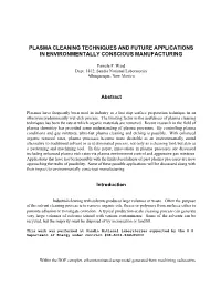 Plasma Cleaning Techniques and Future Applications in Environmentally Conscious Manufacturing