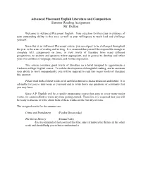 Advanced Placement English Literature and Composition Summer Reading Assignment Mr