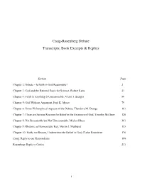 Craig-Rosenberg Debate Transcripts, Book Excerpts & Replies
