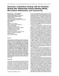 Interaction of Epothilone Analogs with the Paclitaxel Binding Site: Relationship Between Binding Affinity, Microtubule Stabilization, and Cytotoxicity
