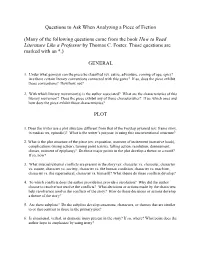 Questions to Ask When Analyzing a Piece of Fiction (Many of The