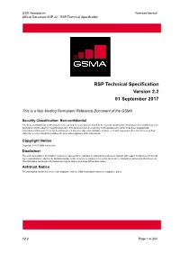 RSP Technical Specification Version 2.2 01 September 2017
