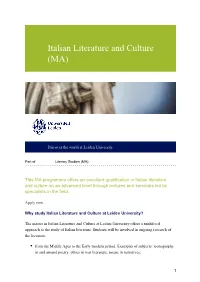 Italian Literature and Culture (MA)