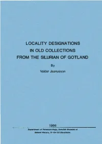 Locality Designations in Old Collections from the Silurian of Gotland