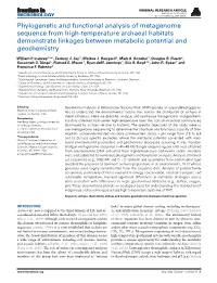 Phylogenetic and Functional Analysis of Metagenome Sequence from High-Temperature Archaeal Habitats Demonstrate Linkages Between Metabolic Potential and Geochemistry