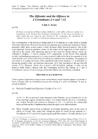 Colin G. Kruse, "The Offender and the Offence in 2 Corinthians 2:5 and 7:12