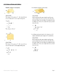 Find the Volume of Each Prism. 1. SOLUTION