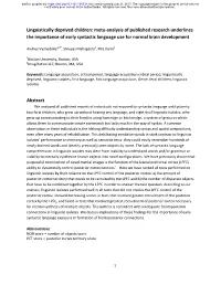 Linguistically Deprived Children: Meta-Analysis of Published Research Underlines the Importance of Early Syntactic Language Use for Normal Brain Development