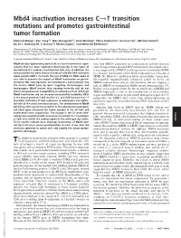 Mbd4 Inactivation Increases C3T Transition Mutations and Promotes Gastrointestinal Tumor Formation