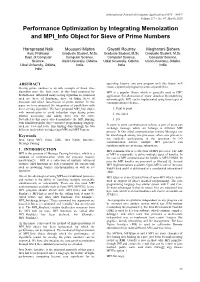 Performance Optimization by Integrating Memoization and MPI Info Object for Sieve of Prime Numbers