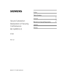 Secure Substation Declaration of Security Conformance IEC 62443-3-3