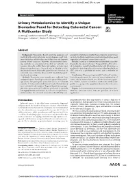 Urinary Metabolomics to Identify a Unique Biomarker Panel for Detecting Colorectal Cancer: a Multicenter Study