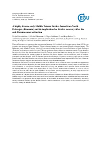 A Highly Diverse Early Middle Triassic Bivalve Fauna from North Dobrogea (Romania) and Its Implication for Bivalve Recovery After the End-Permian Mass Extinction
