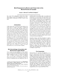 Bird Responses to Burns and Clear Cuts in the Boreal Forest of Canada1