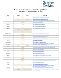 Mexico States: Federal and Local Traffic Light Statuses September 27, 2020 to October 11, 2020