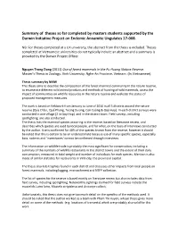 Summary of Theses So Far Completed by Masters Students Supported by the Darwin Initiative Project on Endemic Annamite Ungulates 17-008