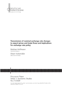 Transmission of Nominal Exchange Rate Changes to Export Prices and Trade Flows and Implications for Exchange Rate Policy