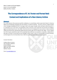 Article: the Correspondence of E. M. Forster and Forrest Reid
