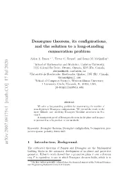 Desargues Theorem, Its Configurations, and the Solution to A