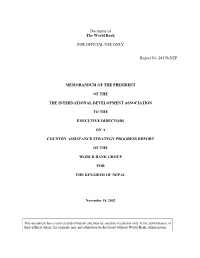 Document of the World Bank for OFFICIAL USE ONLY Report No
