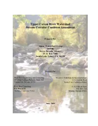 Upper Carson River Watershed Stream Corridor Condition Assessment