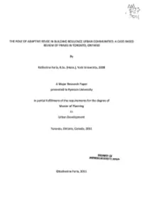 The Role of Adaptive Reuse in Building Resilience Urban Communities: a Case-Based Review of Praxis in Toronto, Ontario