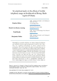 An Empirical Study on the Effects of Mobile Telephony Usage on Livelihoods in Brong Ahafo Region of Ghana