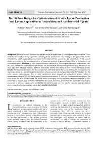 Box-Wilson Design for Optimization of in Vitro Levan Production and Levan Application As Antioxidant and Antibacterial Agents