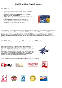 DV-Wizard Pro Specifications