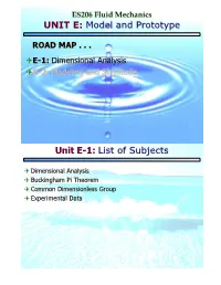 Model and Prototype Unit E-1: List of Subjects