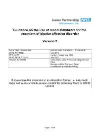 Guidance on the Use of Mood Stabilizers for the Treatment of Bipolar Affective Disorder Version 2