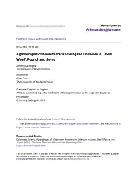 Agnotologies of Modernism: Knowing the Unknown in Lewis, Woolf, Pound, and Joyce