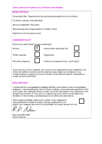 Cover Sheet for Response to an Ofcom Consultation BASIC DETAILS CONFIDENTIALITY DECLARATION