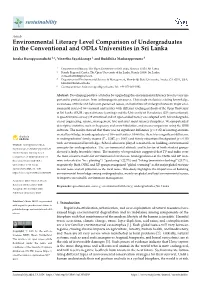Environmental Literacy Level Comparison of Undergraduates in the Conventional and Odls Universities in Sri Lanka
