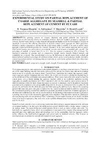 Experimental Study on Partial Replacement of Coarse Aggregate by Seashell & Partial Replacement of Cement by Flyash